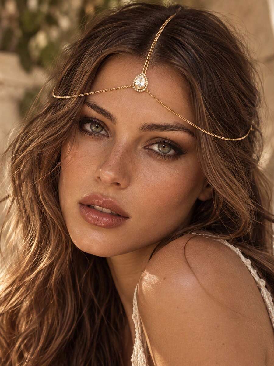 STONEFANS 1pc Autumn New Gothic Water Drop Hair Chain, European And American Fashion Street Style Rhinestone Headpiece For Women - Geometry - View 1