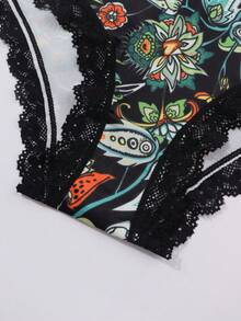 Morvia 3‑Pack Halloween Mixed‑Print Women Briefs, Ghost Cauldron Paisley Pattern Letter Waistband & Lace Edge Underwear - Multicolor - View 7