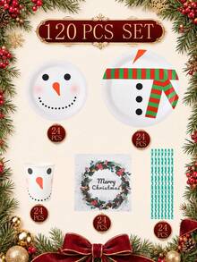 10/20/30pcs Christmas Paper Tableware Set, 7 Inch And 9 Inch Plates, Cups, Napkins, Straws, Snowman Face Red Green Scarf Holly Wreath Merry Christmas Design, Suitable For Christmas Party, Holiday Dinner, Winter Celebration And Holiday Tableware - Multi-color 2 - View 14