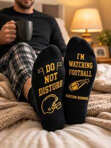 1pc Custom Name Color Personalized Football Socks Do Not Disturb Gift For Dad Husband Boyfriend Sports Fan Birthday Christmas Funny Present Husband - Black - View 4