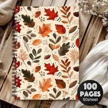 1pc Autumn Leaves Pattern A5 Spiral Notebook ,Coil Book Fall Foliage Style Suitable For School Office Home Study Use Is Christmas Halloween Festival Gift - One Book (50 Pages, 100 Pages) - View 12