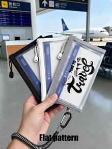 Aircraft Themed Mesh Document Storage Bag/Passport Storage, With Multiple Aircraft Routes And Travel Elements Printed With English Letters, Wallet - Multicolor - View 1