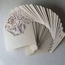 NIEWSPECIAL 10/20入珍珠象牙色信封，附金箔/玫瑰金箔/香檳金花卉圖案貼紙與火漆印章，適用5*7英吋邀請卡 - 135*192mm 設計 A - 查看 25