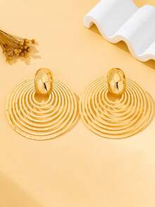 1 Pair Women's Exaggerated Elegant Geometric Concentric Circle Large Hoop Earrings, Multi-Layer Hollow Pattern, Suitable For Daily, Party And Date Wear - Yellow Gold - View 7