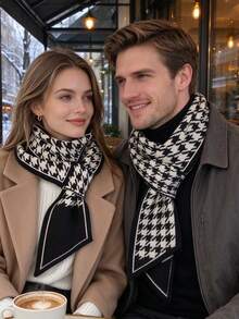 2/1pc Unisex Autumn/Winter Knitted Houndstooth Scarf, Warm Versatile Neck Warmer, Atmospheric Small Scarf, Gift For Parents, Friends, Couples, Couple Style, Halloween, Christmas Holiday Gift - Multicolor - View 11