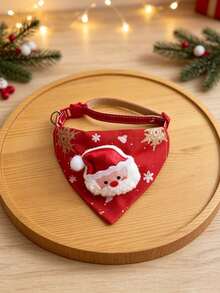 1pc Fabric Pet Triangle Bandana, 3D Embroidered Santa Claus & Christmas Tree Pattern, Adjustable Pet Collar Scarf, Pet Neck Accessory, Suitable For Christmas Party, Holiday Photos, Daily Pet Wear & Pet Gift - Multicolor - View 15