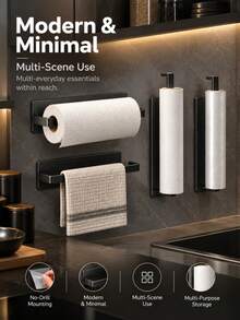 1pc Wall-Mounted Paper Towel Holder, No-Drill Adhesive Backing Under Cabinet Dispenser, Rust-Proof Matte Black Kitchen Rack, Suitable For Plastic Wrap, Aluminum Foil, Countertop Space-Saving Storage Rack - Multiple Styles and Colors - View 8