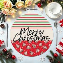 2pcs/4pcs/6pcs/8pcs Christmas Pattern Happy Holiday Kitchen Dining Table Placemats Round Table Mats Round Tablecloth Holiday Tabletop Decor 13.7in X 13.7in Seasonal Home Decor Round Design Holiday Decoration Thickened Linen Material - Multicolor - View 3