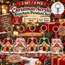 5pcs Gingerbread House Christmas 2D Acrylic Keychain, Cute Bow Gingerbread House Pendant, Can Be Used As Bag, Backpack, Key Decoration, Halloween Special Offer Keychain, Suitable As Christmas Holiday Small Gift, Restaurant Event Giveaway, Christmas Gift Box Matching Accessory, Cartoon Atmosphere Christmas Hanging Decoration Gift, Also Can Be Used As Birthday Party Return Gift, Teacher's Day Giveaway, Full Of Holiday Atmosphere Portable Small Accessory - Gingerbread House Kit - View 3