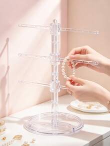 1pc Transparent PP Jewelry Display Stand, Adjustable Multi-Layer T-Bar, Bracelet Storage Rack, Earring Necklace Organizer, With Ring Tray, Suitable For Vanity, Jewelry Storage Box, Bracelet Display Stand, Earring Holder, Necklace Display Rack, Storage Tray, Desktop Organizer - Clear - View 4