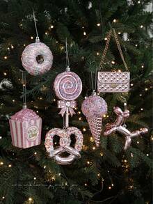 Christmas Tree Hanging Decorations, Pink Cute Plastic Ornaments, Snowflake Shell Unicorn Ice Cream Shapes, 3D Christmas Tree Window Decor - Multicolor - View 9
