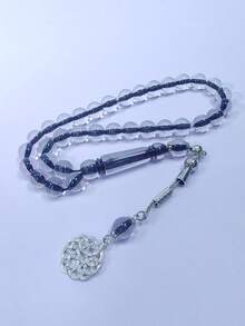 1 buah Tasbih Muslim Pria 33 Butir 10mm, Bahan Resin dengan Kristal Imitasi dan Liontin Perak - MultiWarna - View 10