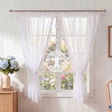 FLYINGCURTAINS Tassel Edge White Sheer Window Curtains, Rod Pocket Light Filtering Drapes With Tiebacks For Kitchen Bedroom - Multicolor - View 6