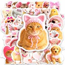 50pcs/Set Pink Furry Animal Sticker Pack, Cute Cartoon Pet Decals, Great Gift For Teen Girls - Multicolor - View 1