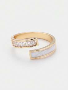 Sorayune 1pc Gold-Color Double Layered & Enamel Crafted Open Ring, Adjustable For Women Daily Wear - Yellow Gold - View 1