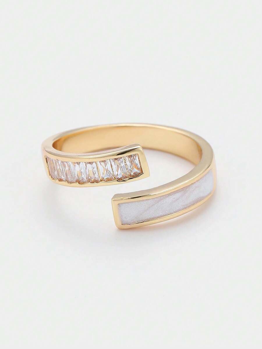 Sorayune 1pc Gold-Color Double Layered & Enamel Crafted Open Ring, Adjustable For Women Daily Wear - Yellow Gold - View 1