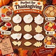 6pcs Press Stamp Cookie Cutter Set, Suitable For Thanksgiving - Includes Pumpkin, Turkey, Maple Leaf And Oak Leaf Shaped Molds, Used For Handmade Dessert Sugar Art Molds. Autumn Party Decoration, Create Textured Sugar Art Works. - View 8