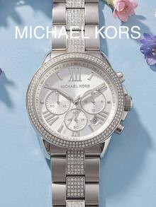 Michael Kors MK7506 Brynn Luxury Women's Watch, Three-Hand Quartz Chronograph, Silver Stainless Steel Band With Full Rhinestone Decoration, 40mm Large Dial, Calendar Function, Versatile For Workplace - White - View 8
