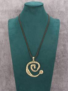 1pc Sunburst Round Alloy Long Necklace For Women, Daily Wear, Gift For Couples, Girlfriend, Mother - Wax Rope - View 8