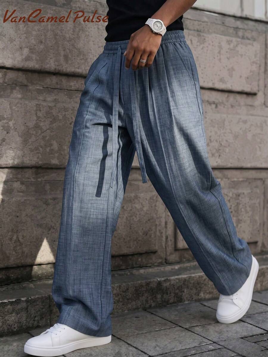 Vancamel Pulse Men's Bottoms Sporty Casual Long Pants Versatile Loose Fit - Dusty Blue - View 1