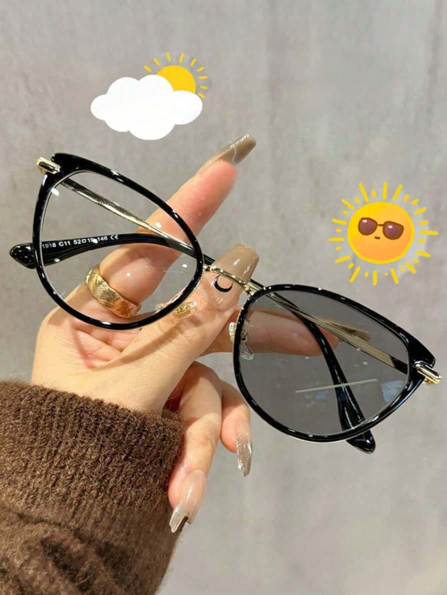Y2K Cold Tea Color Cat Eye Transparent Glasses Accessory For Women - Black (grayed Film) - View 1