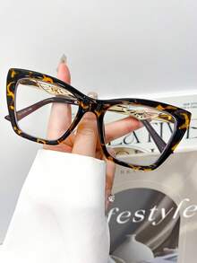 1 Pair Women's Premium Cat Eye Glasses, Metal Decorated Temple, Multi-Color Frame Options With Transparent Lenses, Suitable For Daily Commute, Office, Party And Holiday Wear - Multicolor - View 4