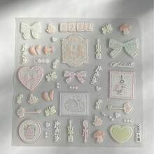 Coquette Lace PET Stickers, Cute Rabbit Bear Bow Heart Frame Self-Adhesive Waterproof Stickers, Vintage Lace Decorative Stickers, Suitable For Planner Scrapbook DIY Handmade Diary Photo Album - one-size - View 6
