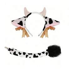 2/4pcs Cow Costume Accessories Set - Polyester Cow Ear Headband, Tail, Bell Collar And Cow Print Knee-High Socks - Hand Washable - Suitable For Animal Theme Party, Cosplay - Cow Print Set 5 - View 17