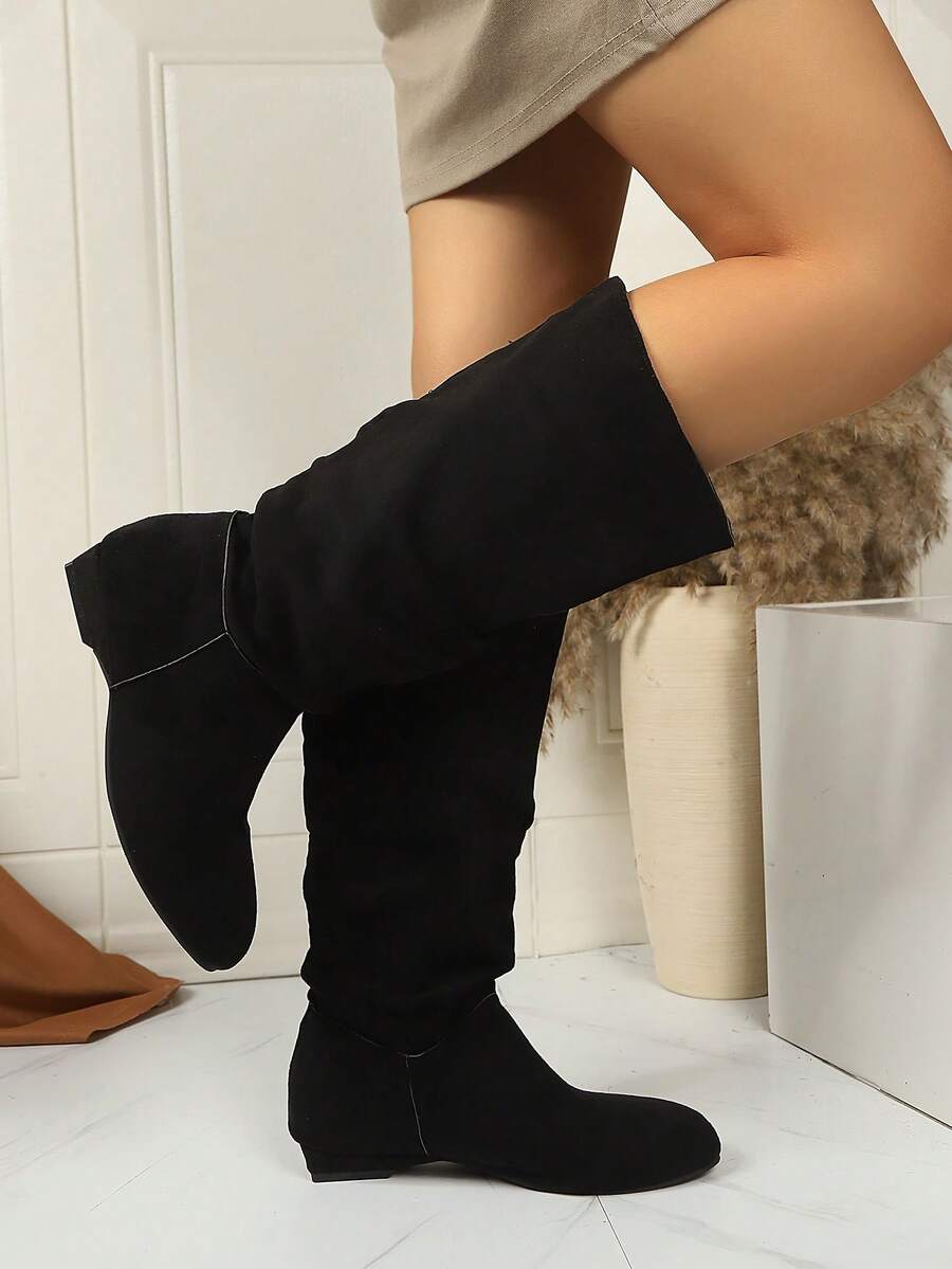 Autumn/Winter New Women's Mid-Calf Riding Boots, Chunky Heel Boots, Western Style Lace-Up, Holiday - Black - View 1