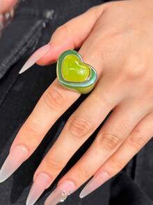 Cincin Hati Resin Warna-warni Gaya Harajuku Y2K Kreatif, Cocok Sebagai Hadiah Untuk Keluarga dan Teman - MultiWarna - View 10