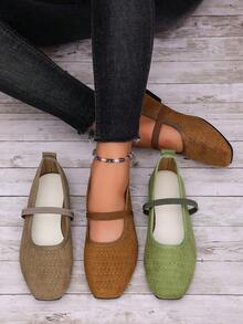 1 Pair Women's Fashion Square Toe Flat Shoes, Solid Color Retro Versatile Commute Party Outdoor All-Season Wear - Brown - View 7