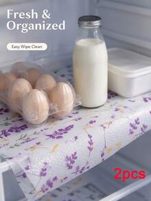 4pcs Refrigerator Mat/Cabinet Shelf Liner, Moisture-Proof Anti-Slip Washable, EVA Material, Suitable For Refrigerator And Kitchen Decor, Refrigerator Liner, Drawer Mat, Shoe Cabinet Mat, Cabinet Mat, Fruit And Vegetable Fresh-Keeping Mat, Kitchen Accessories/Kitchen Supplies/Home Decor - Lavender Pattern - View 13