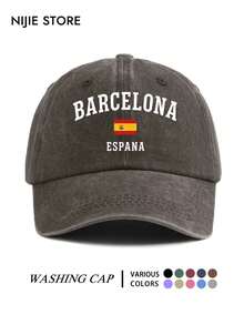 1pc Unisex Vintage Washed Baseball Cap With BARCELONA Graphic Print, Soft Comfortable Adjustable Classic Dad Hat, Outdoor Wear Baseball Cap Suitable For Daily Use, Warm And Windproof - A - View 14