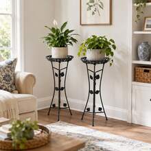 2Pcs 76.5cm Metal Plant Stand Vintage Leaf Flower Pot Holder - Black - View 2