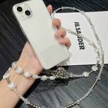 1PC Double Chain Shell Transparent Silver Bead Minimalist Style Metallic Silver Phone Crossbody Strap Neck Chain Long Chain Portable Anti-Loss Phone Case Pendant Authentic Cute Heavy-Duty Sparkling Crystal Heidi Bead Wearable Accessory Luxury High-End With Gift Clip - Multicolor - View 7