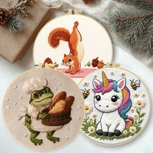15*15cm/5.9*5.9in 20*20cm/7.9*7.9in,Hard-Working Animals Embroidery Kit, DIY Handmade Embroidery Set For Adult Beginners, Home Gift, Women's Sewing Gift, Including User Manual, Printed Pattern Fabric, Embroidery Frame, Needle And Thread. - Hard-working - View 2