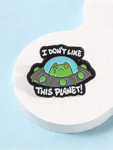 1Pc Sad Green Frog Riding UFO Enamel Brooch, Blue Alien Ship With Funny Complaint Text, Novelty Pin Badge For Bag, Coat And Daily Outfit - Multicolor - View 9