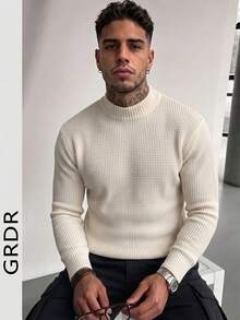 GRDR Men's Autumn/Winter Jacquard Half-High Neck Long Sleeve Sweater - Apricot - View 4