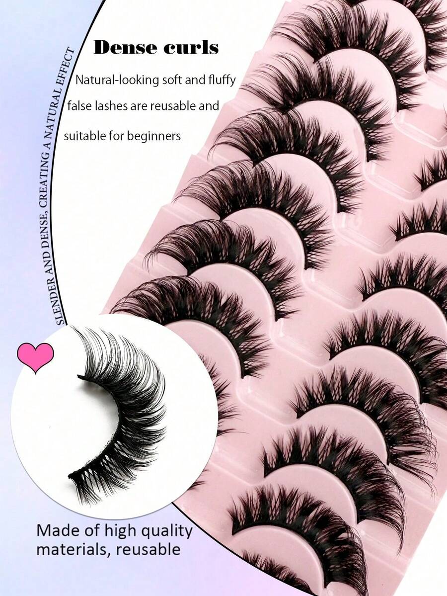 10 Pairs Natural False Eyelashes, Cartoon Style 3D Faux Mink Lashes, Flared Natural Realistic Eyelash Extensions Strip Lashes, Eyelashes, False Eyelashes, False Eyelashes - View 1