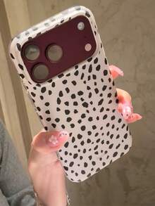Korean Ins Style Cream White With Black Dots Phone Case Compatible With Apple 18 Pro Max, 17 Pro Max, 15 Pro, 16 Pro, 17 Pro, Matte Soft Full Coverage Anti-Drop Protective Cover For Women - Multicolor - View 4