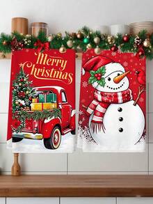 1件/2件/4件 超細纖維聖誕手巾，紅色格紋、聖誕老人、雪人圖案設計手巾，清潔布，廚房巾，廚房與餐廳裝飾，聖誕廚房巾，戶外派對用品，適用於聖誕廚房與浴室裝飾，降臨節禮物，聖誕驚喜 - 彩色 - 查看 12