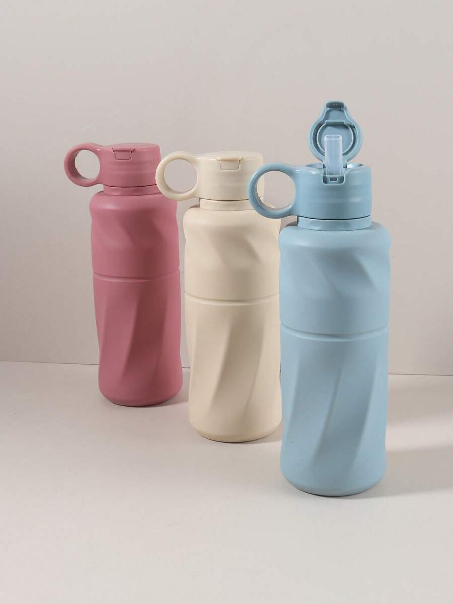 1pc 600ml Kids Silicone Water Bottle, Flip Top Lid Portable Sports Drinking Cup, Children Tableware Gift - Multicolor - View 1