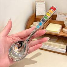 3pcs Restaurant Dining Spoons, Heat-Resistant Dessert Spoons, Western Style Coffee Spoons, Fashionable Heat-Resistant Round Head Spoons, Dessert And Coffee Stirring Spoons, Portable Tableware For Students And Office Workers, Anti-Drop And Easy To Clean - Multicolor - View 3