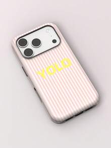 KOOLIFE "YOLO" Stylish Phone Case, Compatible With IPhone 18 Pro Max, 17 Pro Max, 16 Pro Max, 15 Pro Max, 14, 13, 12, 11 - Pink Stripes - View 2