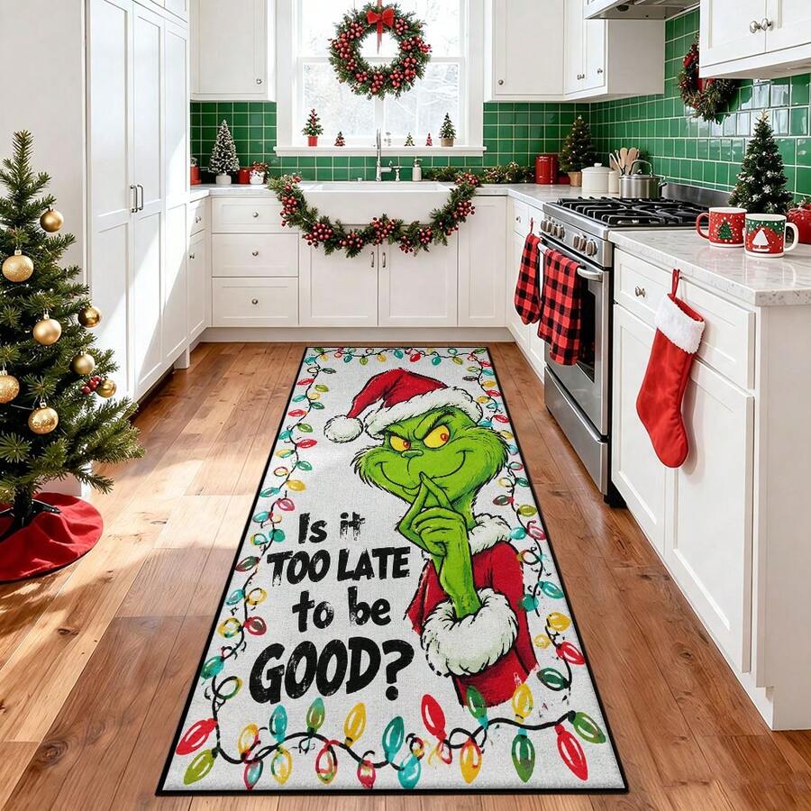 The Grinch 聖誕快樂廚房地墊,聖誕老人防滑墊,冬季聖誕雪人地板墊,聖誕快樂裝飾,適用於走廊、客廳、廚房、辦公室、洗衣房 - 彩色 - 查看 1