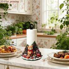 2D Flat Printing 1pc Christmas Style Cute Scarf Bear Shaped Kitchen Paper Towel Holder, Creative Desktop Countertop Roll Paper Rack, Acrylic Material - Multicolor - View 4