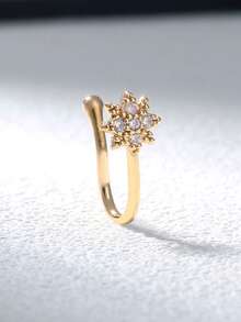 1pc U-Shaped Star Zirconia Nose Ring, Micro-Inlaid Star Zirconia Fake Nose Ring Piercing Jewelry For Women - Yellow Gold - View 1