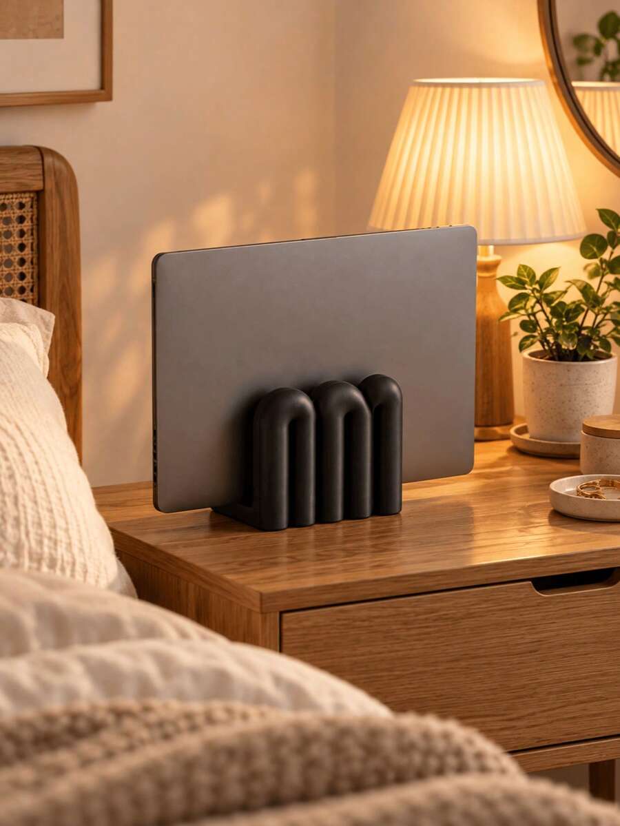 3D Printed Wavy Laptop Stand & Desktop Organizer, Dual Function Computer Support And Desk Storage. Unique Wavy Pattern With Artistic Design, 3D Printed With Fine Craftsmanship. Elevates Laptop To Optimize Viewing Angle, Assists Heat Dissipation, Frees Up Desk Space, Can Store Various Small Stationery. Compatible With Most Laptops, Suitable For Home, Office And Study, Practical Desktop Decor & Storage All-In-One Stand. - Multicolor - View 1