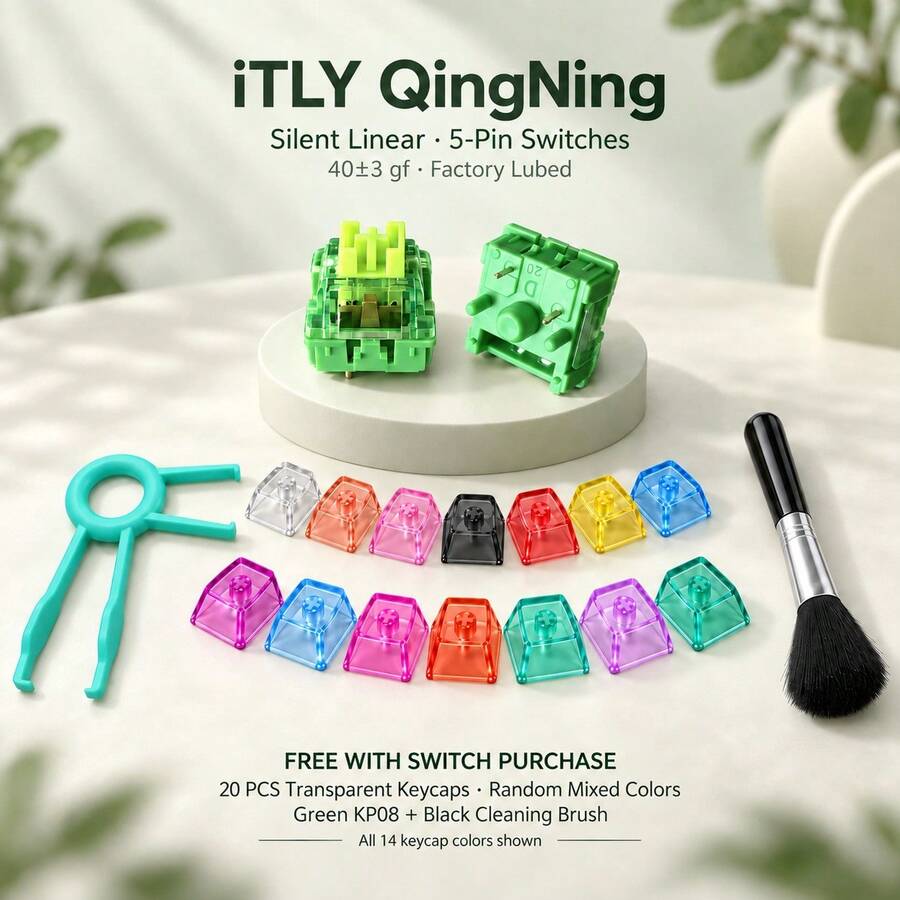 5 Pin Hot Swap Mechanical Keyboard Qingning Switch 36 72 100Pcs For MX Outemu RGB Redragon With 20Pcs Random Mixed Keycaps 2-In-1 Puller And Brush - View 1