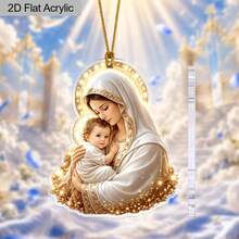 1PC 2D Flat Acrylic Virgin Mary & Jesus Pendant, Shiny Gold Holy Religious Christmas Decoration, Hanging Ornament, Christian Home Gift, For Christmas Tree, Car, Window - Multicolor - View 6